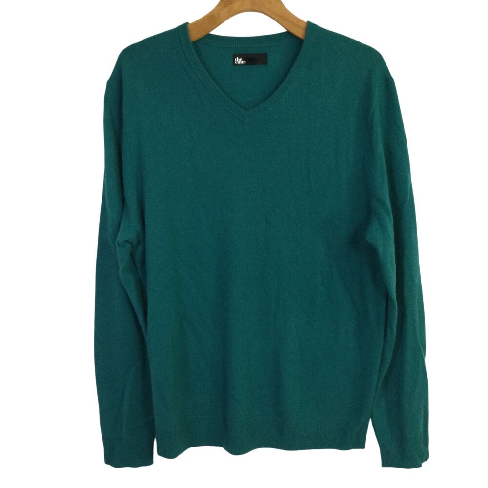 The Commons Mens Premium V-Neck Cashmere Sweater Casual Peacock Green Size XL